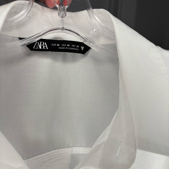 Zara White cotton boxy Crop button shirt with collar Medium - Picture 4 of 6